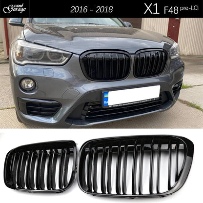 1 Pair Glazing Black Front Bumper Kidney Hood Grill Gloss Black Radiator Grille for BMW Pre-LCI Pre-facelift X1 F48 2016 - 2018