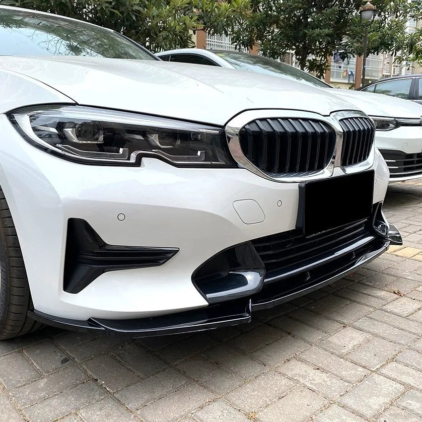 Car Front Bumper Lip Spoiler for BMW 3 Series G20 G21 320i 325i 2019 - 2022 Carbon Look & Black Diffuser Guard Body Kit Cover