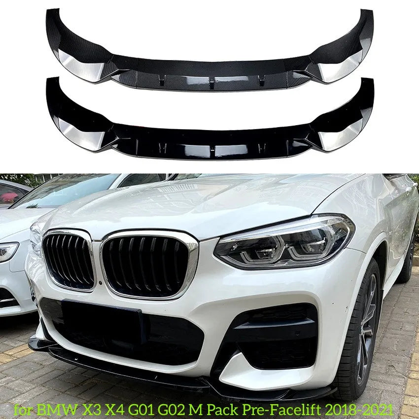 M Pack Front Bumper Splitter Lip Spoiler Diffuser Guard Body Kit Cover For BMW X3 G01 X4 G02 Car Gloss Black & Carbon Fiber ABS