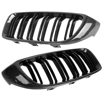 Carbon fiber weave texture close-up on F32 grille frame