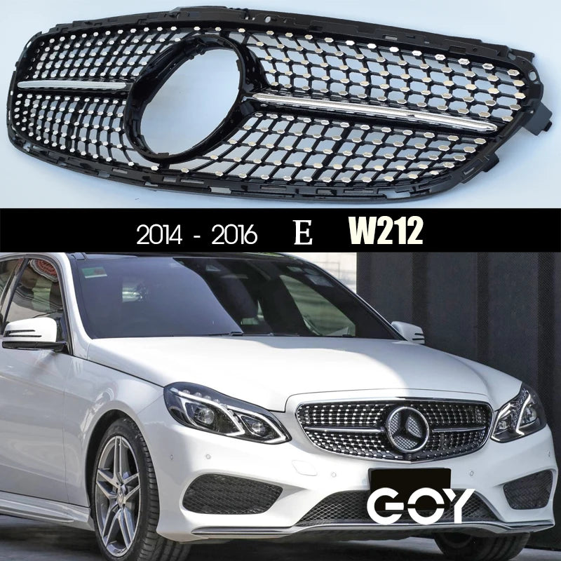 Black Silver Replacement Front Bumper Diamonds Grille For Mercedes E Class Facelifted S212 Estate & W212 Sedan 2014 - 2016 (AMG Package Only)