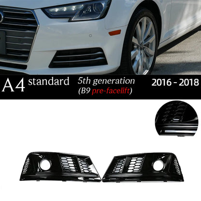 1 Pair Replacemennt Front Bumper Black Fog Light Case for Audi A4 S4 B6 8E B7 B8 8K B8.5 B9 8W B9.5 Fog Light Grille Fog Frame