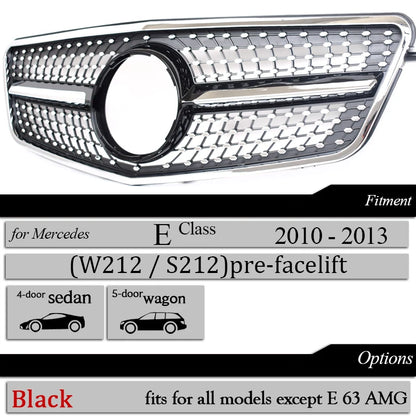 Diamond Grill Front Bumper Grille for Mercedes E Class Sedan W212 Tourer S212 2010 - 2013 E200 E300 E250 Not for E63 Car Grills