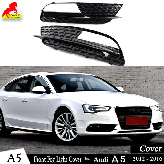 2 Pcs Front Bumper Fog Light Lower Grille Front Fog Light Cover Replacement for AUDI A5 2012-2016 Glossy Black Car Accessories