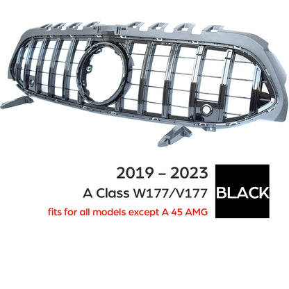 Car Front Bumper Racing Grille Black for Mercedes A Class W177 Hatch V177 Saloon 2019-2023 A180 A200 A250 A35 Except for A45 AMG