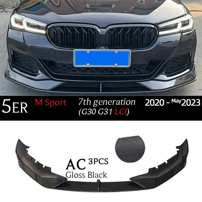 G30 Carbon Fiber Print Front Bumper Lip Gloss Black Chin Spoiler for BMW 5 Series G30 M Sport 2017 - May 2023 G31 520i 530i 530e