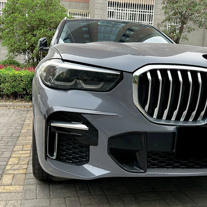 Car Front Bumper Lip Spoiler Side Wing Cover Stickers For BMW X5 G05 2019-2022 M Sport Gloss Black Splitter Canard Air Vent Trim