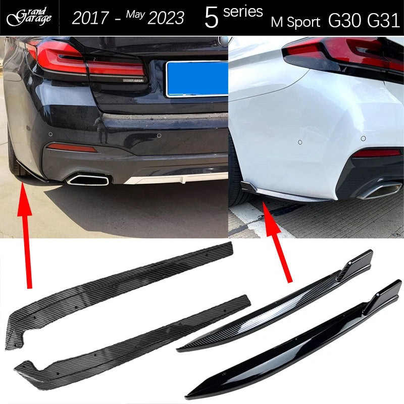 1Pair Carbon Fiber Printing Rear Bumper Splitter Canards Glazing Black Bumper Flaps for BMW 5 Series G30 M Sport 2017 - May 2023