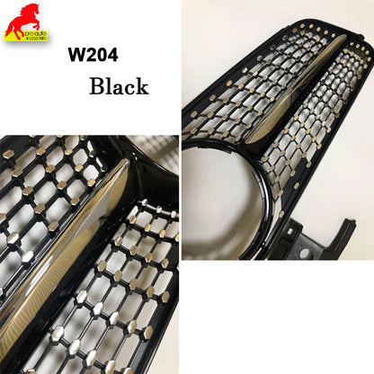 High Quality W204 GT Grille Front Bumper Grill Black Silver Panamericana for Mercedes Benz C-Class 2007-2014 Diamond with Star