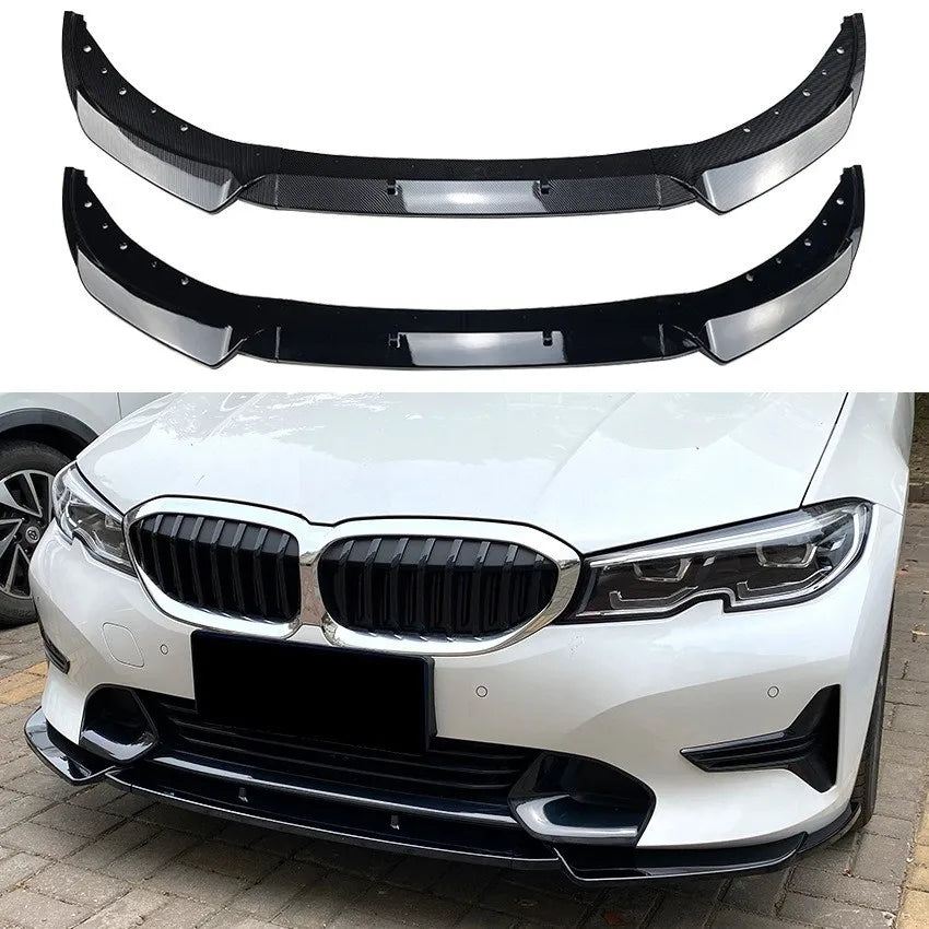 Car Front Bumper Lip Spoiler for BMW 3 Series G20 G21 320i 325i 2019 - 2022 Carbon Look & Black Diffuser Guard Body Kit Cover