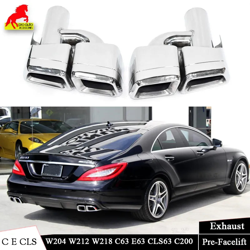 Car Rear Bumper Turbo Muffler Exhaust Tips Pipe 4 Exits Black For Benz C E CLS Class W204 W212 W218 C63 E63 CLS63 Pre-Facelift