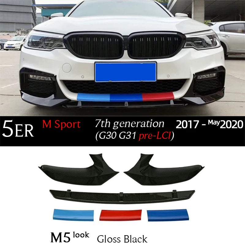 G30 Carbon Fiber Print Front Bumper Lip Gloss Black Chin Spoiler for BMW 5 Series G30 M Sport 2017 - May 2023 G31 520i 530i 530e