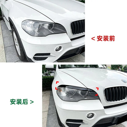 Car Styling Pair Headlights Eyelids Eyebrow ABS Trim Stickers Cover for BMW X5 E70 2008-2013 Glossy Black Decoration Accessories