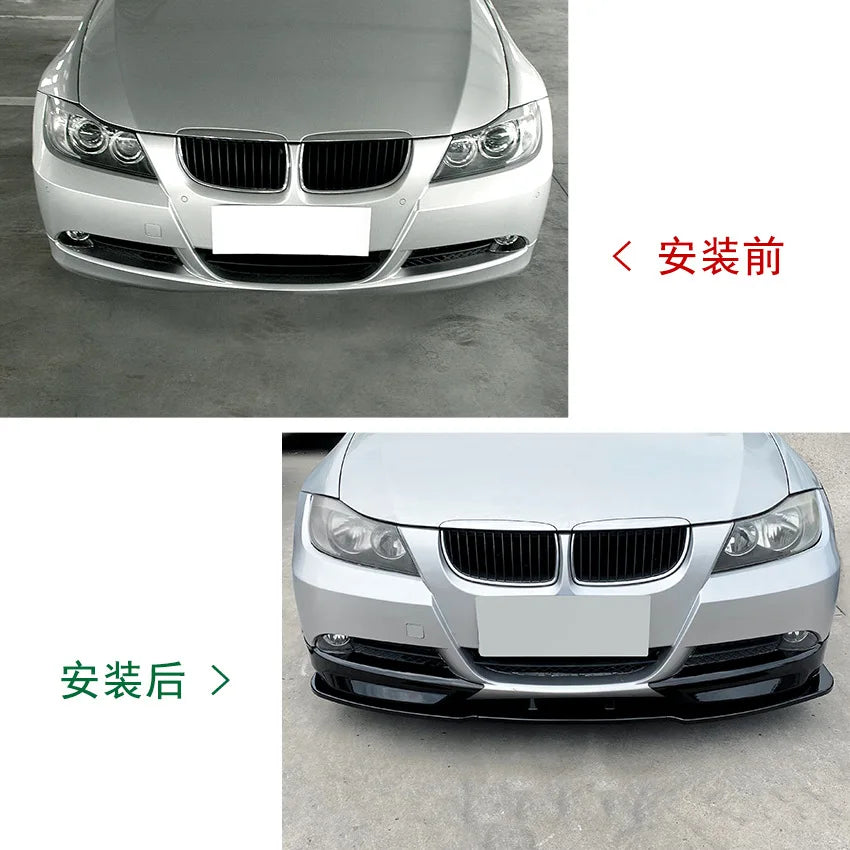 Front Bumper Lip Spoiler + Side Splitter Canard Body Kit For BMW 3 Series E90 E91 Pre-Facelift 320i 325i 2005-2008 Carbon Fiber