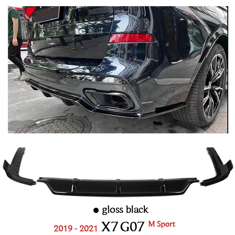 Black Front Lip Spoiler Carbon Fiber Print Rear Diffuser for BMW G07 X7 M Sport xDrive40i M50i xDrive50i xDrive30d xDrive40d