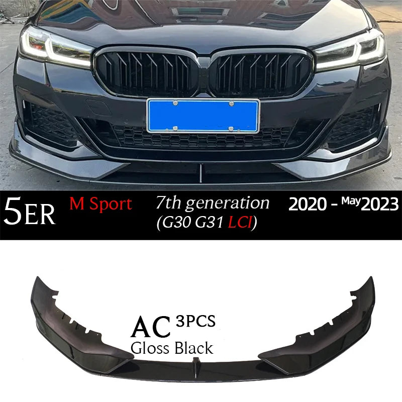 G30 Carbon Fiber Print Front Bumper Lip Gloss Black Chin Spoiler for BMW 5 Series G30 M Sport 2017 - May 2023 G31 520i 530i 530e