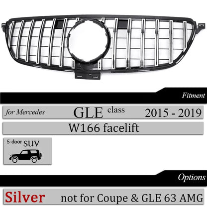 Front Bumper GT Grille Black Silver Grill Replacement for Mercedes GLE Class 2015 - 2018 SUV W166 GLE 350 GLE 400 GLE 43 Grills