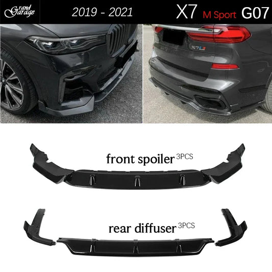 Black Front Lip Spoiler Carbon Fiber Print Rear Diffuser for BMW G07 X7 M Sport xDrive40i M50i xDrive50i xDrive30d xDrive40d