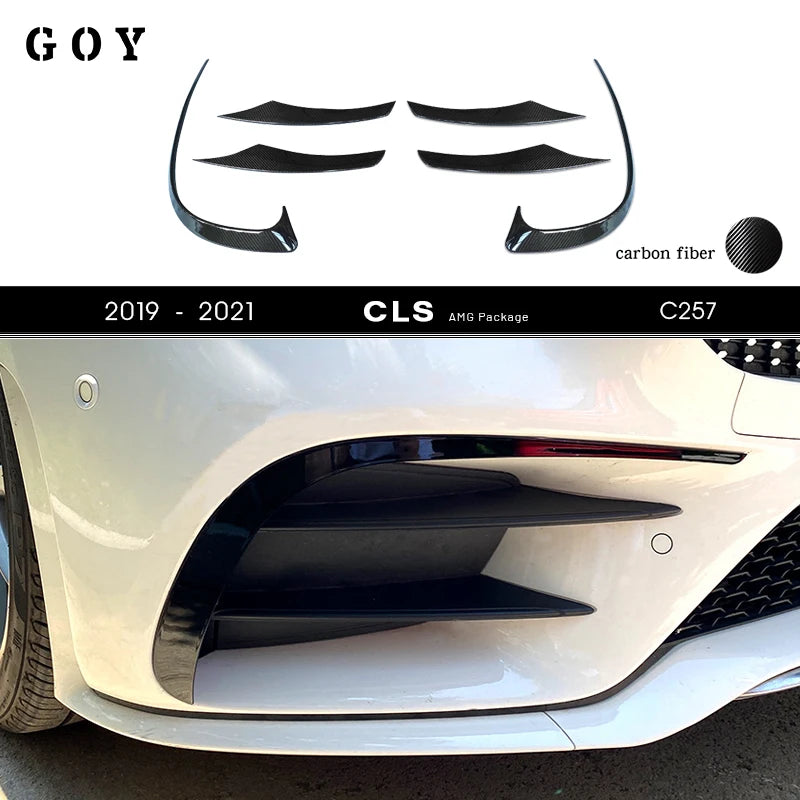 3*3 3K Carbon Fiber Front Bumper Lip Flap Canards for 2019 - 2021 CLS Class 4Matic AMG Package CLS350 CLS450 CLS220d 300d 350d