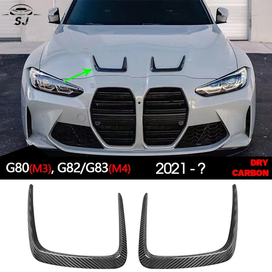 Carbon Fiber Front Engine Hood Decorational Vent Trim Moulding Left & Right for BMW 2021+ M3 G80 M4 G82 G83