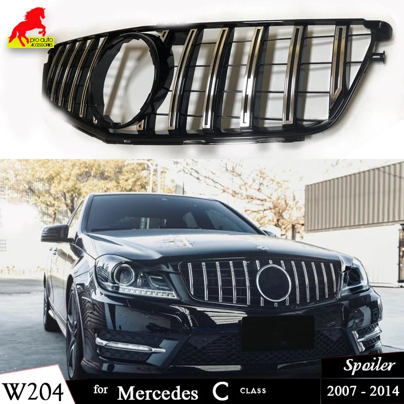 High Quality W204 GT Grille Front Bumper Grill Black Silver Panamericana for Mercedes Benz C-Class 2007-2014 Diamond with Star