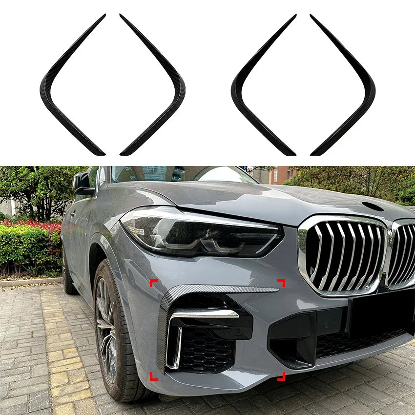 Car Front Bumper Lip Spoiler Side Wing Cover Stickers For BMW X5 G05 2019-2022 M Sport Gloss Black Splitter Canard Air Vent Trim