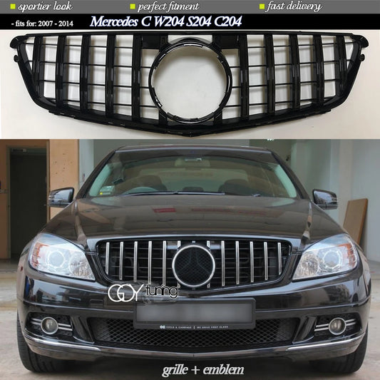 ABS Black Silver Replacement Front Bumper Radiator GTR Grille Fit For Mercedes C Class W204 2007 - 2014