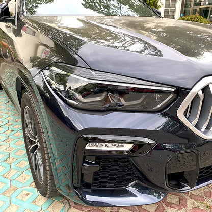 Glossy Black Eyelids Front Headlight Eyebrows Cover Sticker Trim for BMW X5 G05 X6 G06 2019+ Carbon Fiber Exterior Accessories