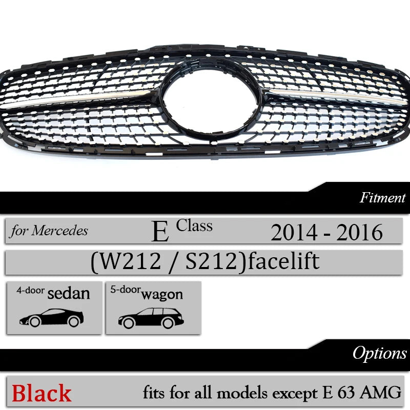 W212 Front Bumper Racing Grille Diamond for Mercedes E Class 4-Door Saloon 5-Door All-Terrain S212 2014-2016 E200 E250 E300 E400