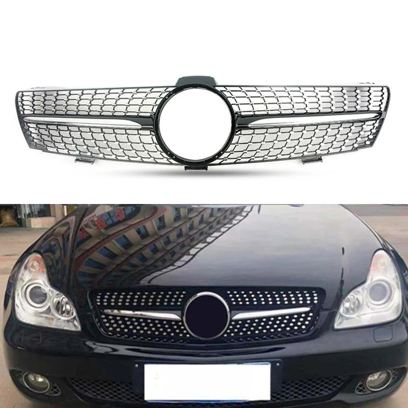 W219 Front Bumper Racing Grill GT Style for Mercedes Benz CLS Class 2005-2011 Black Silver Grilles with Emblem Car Accessories