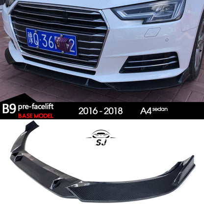 Carbon Fiber Printing Black Front Bumper Lip Spoiler 3PCS Set for Audi A4 B9 8W Pre-facelift 2016 - 2018 (Before Facelift)