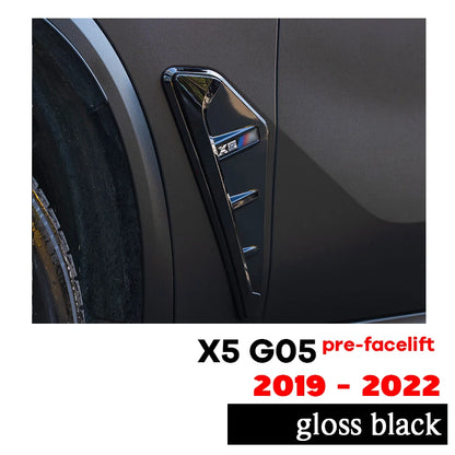 1 Pair High Gloss Glazing Black Fender Air Vent Trim Carbon Fiber Printing for Pre-fcelifted BMW X5 G05 Pre-LCI 2019 - 2022