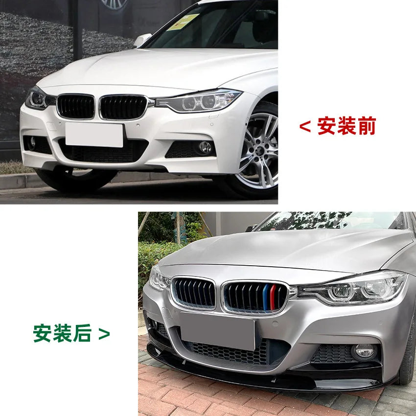 Car Front Bumper Lip Canards Body Kit for BMW 3 Series F30 F31 M-Tech 320i 2013-2019 Carbon Look Splitter Diffuser Accessories