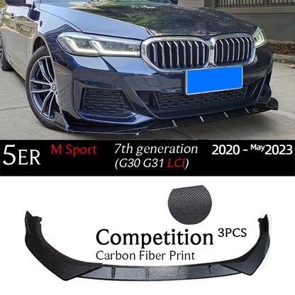 G30 Carbon Fiber Print Front Bumper Lip Gloss Black Chin Spoiler for BMW 5 Series G30 M Sport 2017 - May 2023 G31 520i 530i 530e