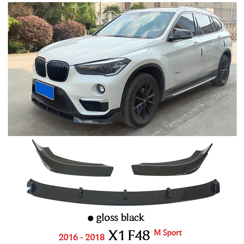 X1 Carbon Fiber Front Bumper Lip Gloss Black Chin Spoiler for BMW X1 F48 2016 - 2022 sDrive 20i 18d 18i 20d M Sport Only