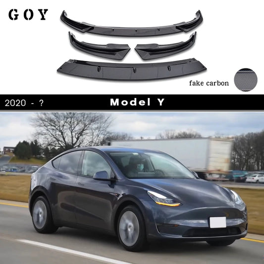 Carbon Fiber Printing Plastic Front Bumper Lip Spoiler for 2020+ Tesla Model Y 5YJY