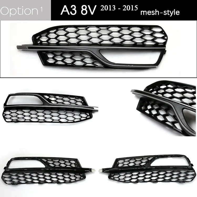 1Pair S3-look Honey-comb Style Front Bumper ABS Black Fog Light Frame Case for Audi A3 8V 2013 - 2020 April Fog Light Grille