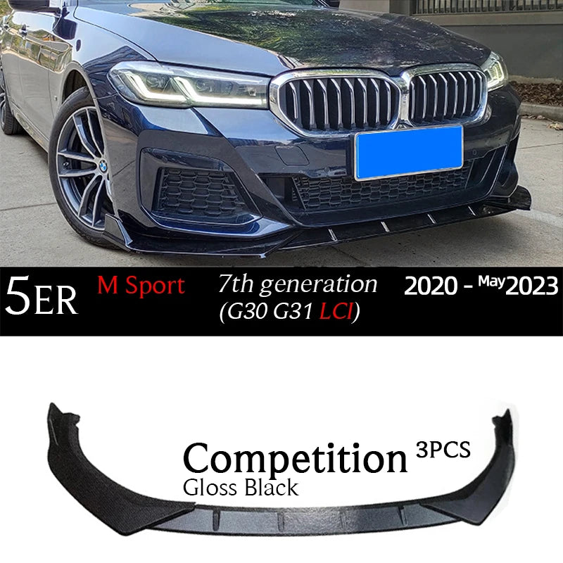 G30 Carbon Fiber Print Front Bumper Lip Gloss Black Chin Spoiler for BMW 5 Series G30 M Sport 2017 - May 2023 G31 520i 530i 530e