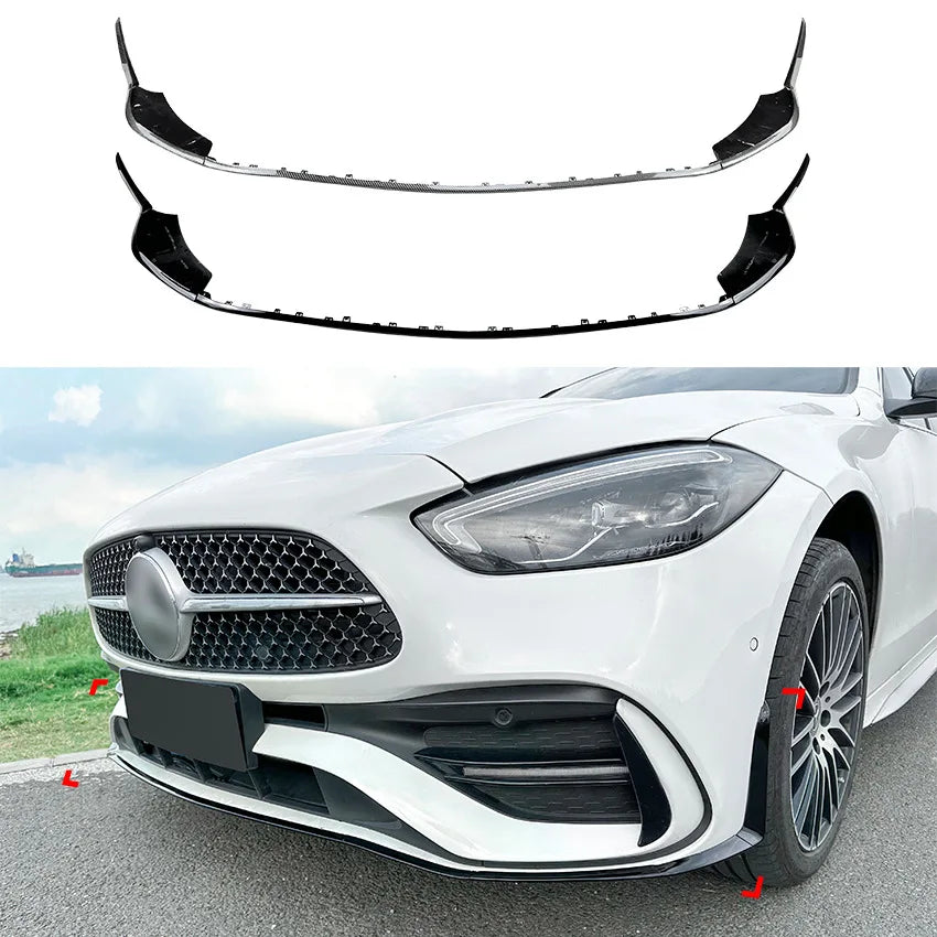 Suitable for Mercedes Benz C-Class W206 S206 C200 C260 C43 AMG 2022+ Car Canards Front Bumper Lip Body Kit Splitter Accessories