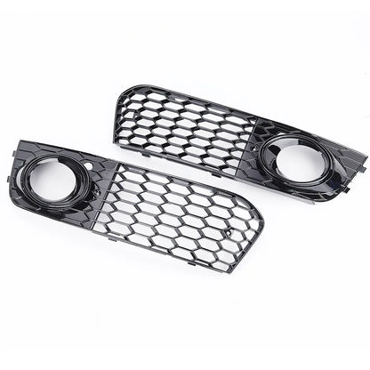 Fog Light Frame Cover for Audi A4 B8 2009-2012 Glossy Black Front Bumper Lamp Grille Honeycomb Mesh Chrome Trim Car Accessories