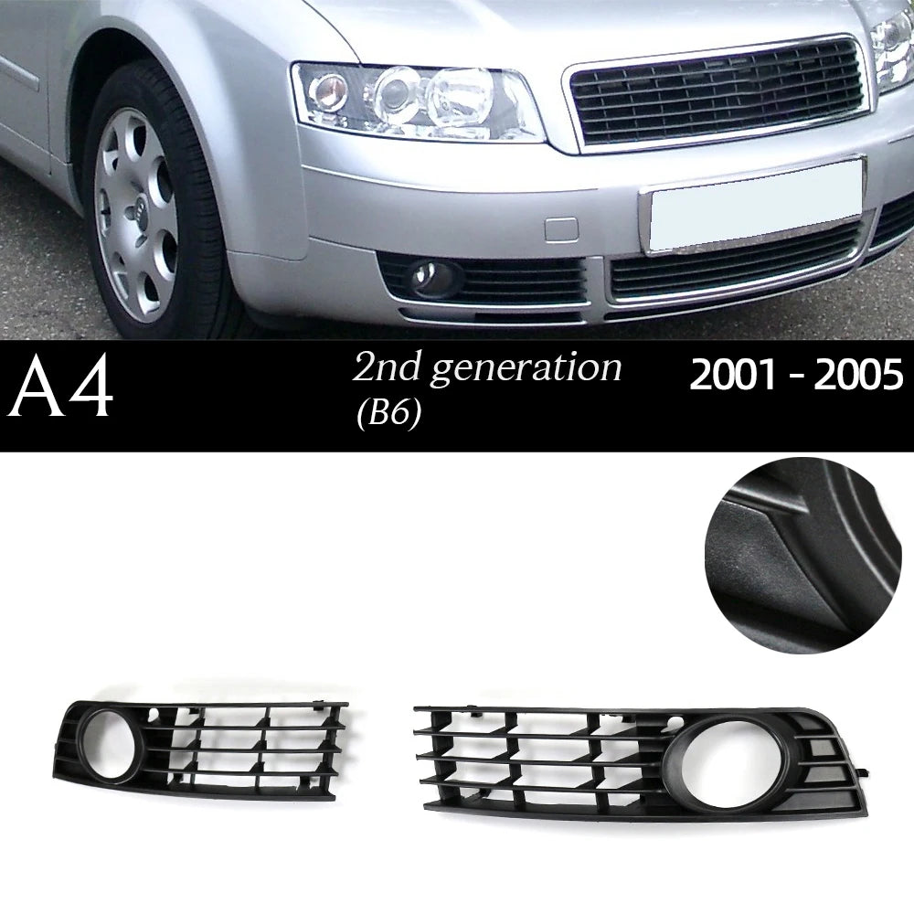 1 Pair Replacemennt Front Bumper Black Fog Light Case for Audi A4 S4 B6 8E B7 B8 8K B8.5 B9 8W B9.5 Fog Light Grille Fog Frame