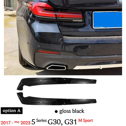 1Pair Carbon Fiber Printing Rear Bumper Splitter Canards Glazing Black Bumper Flaps for BMW 5 Series G30 M Sport 2017 - May 2023