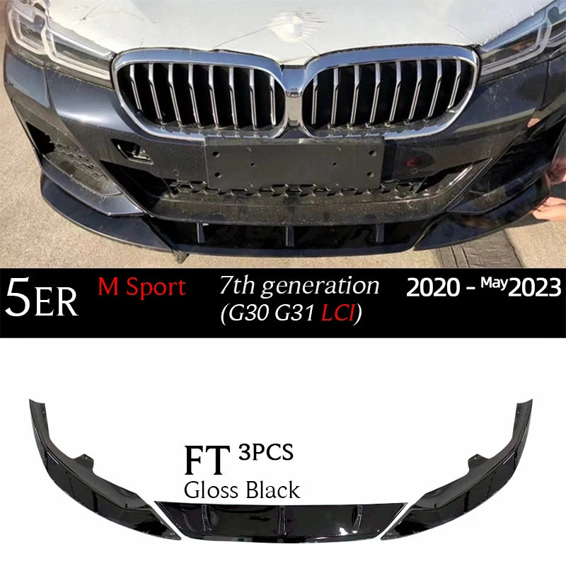 G30 Carbon Fiber Print Front Bumper Lip Gloss Black Chin Spoiler for BMW 5 Series G30 M Sport 2017 - May 2023 G31 520i 530i 530e