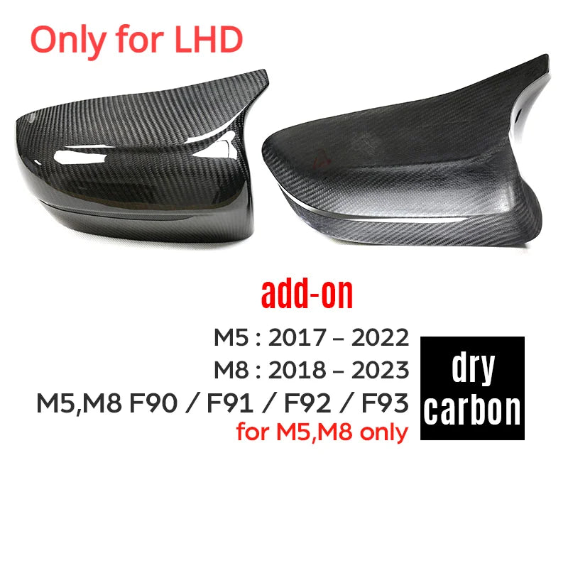 2pcs Real Carbon Fiber Side Rearview Mirror Cap Cover Trim for BMW F90 F91 F92 M5 M8 17-23 Rear View Mirror Covers Accessories