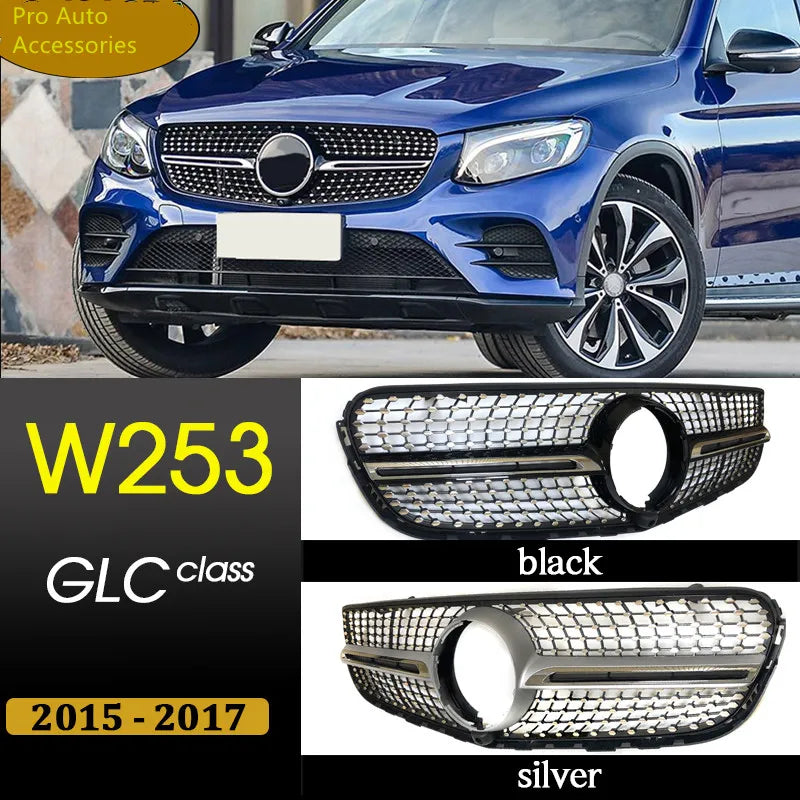 Suitable For Mercedes Benz GLC Class W253 X253 2015-2017 GT Grill Diamond Car Front Racing Center Grilles Upper Bumper Grille