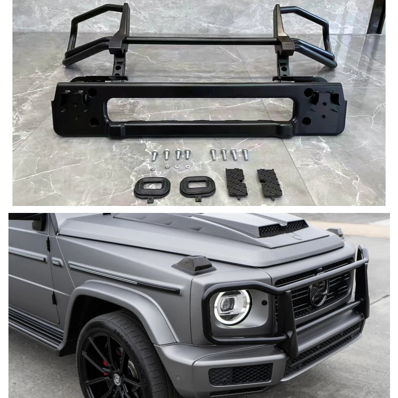 W464 / W463 2nd Generation Black Stainless Steel Protective Headlight Guard Frame for Mercedes G Class 2018 - ? G350 G500 G550