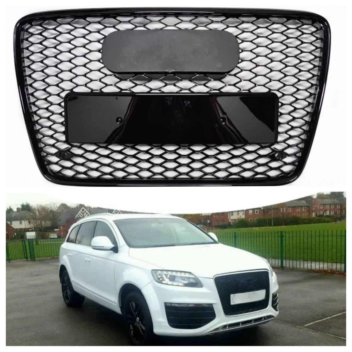 Car Glossy Black Front Bumper Grille Applicable for Audi Old Model Q7 Honeycomb Grill RSQ7 Style 2006-2015 ABS Plastic Grilles