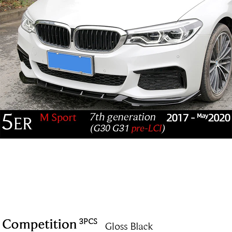 G30 Carbon Fiber Print Front Bumper Lip Gloss Black Chin Spoiler for BMW 5 Series G30 M Sport 2017 - May 2023 G31 520i 530i 530e