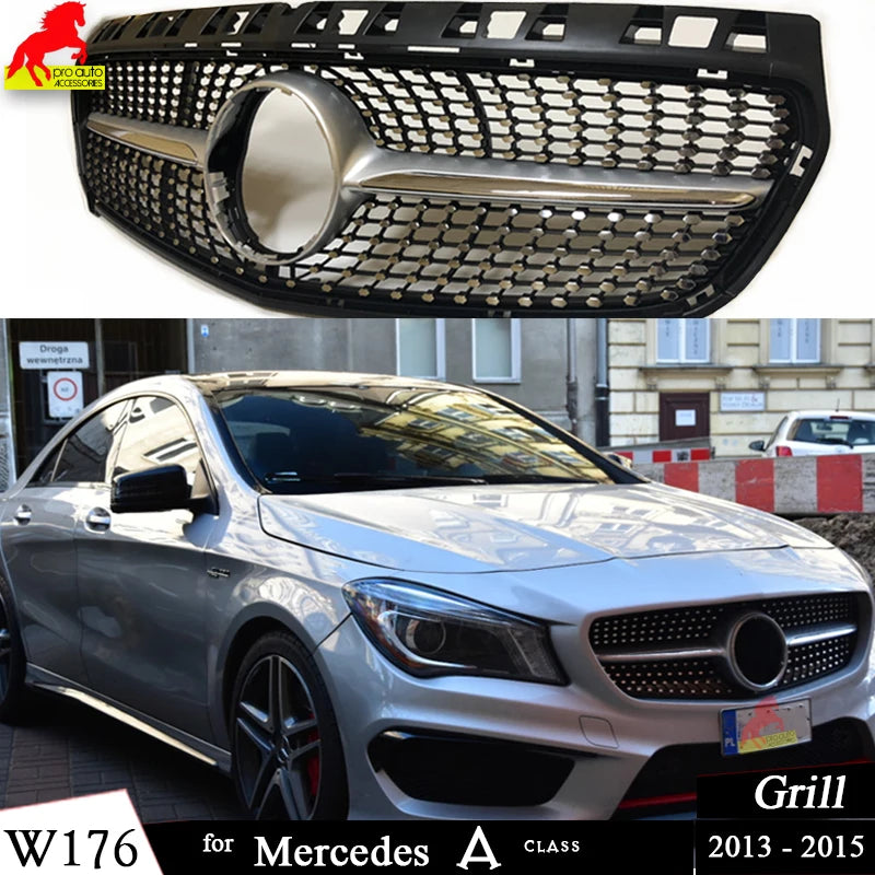 W176  Front Bumper Racing Grille Diamond for Mercedes Benz A Class Pre-facelift W176 2013 - 2015 A180 A200 A220 A250 Car Grills