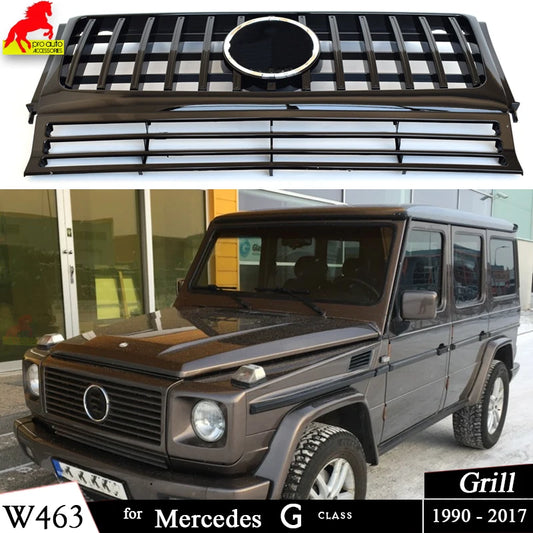 Front Bumper Centre Hood Grill Black Silver Grille for Mercedes G Class G Wagon W463 1990-2017 G350 G450 G500 Except G63 G65 AMG